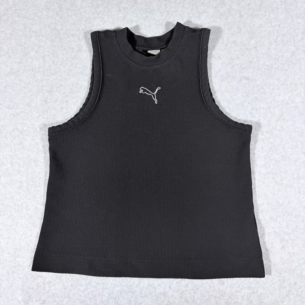 Puma Womens Black Textured Waffle Knit Sleeveless Tank Top 847097-01 Size L